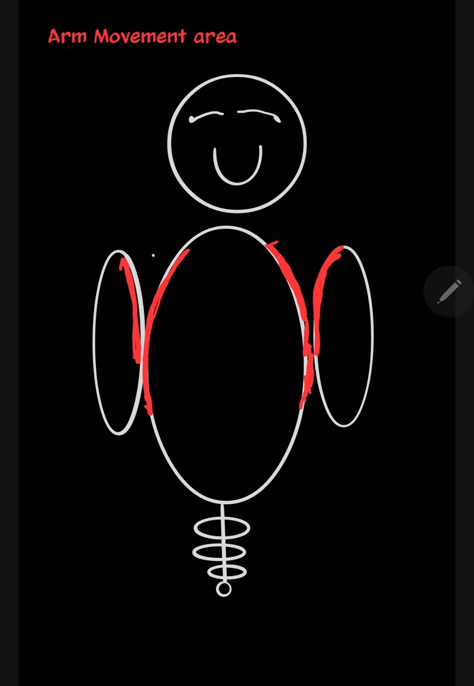 Diagram marking the helper's arm movement range