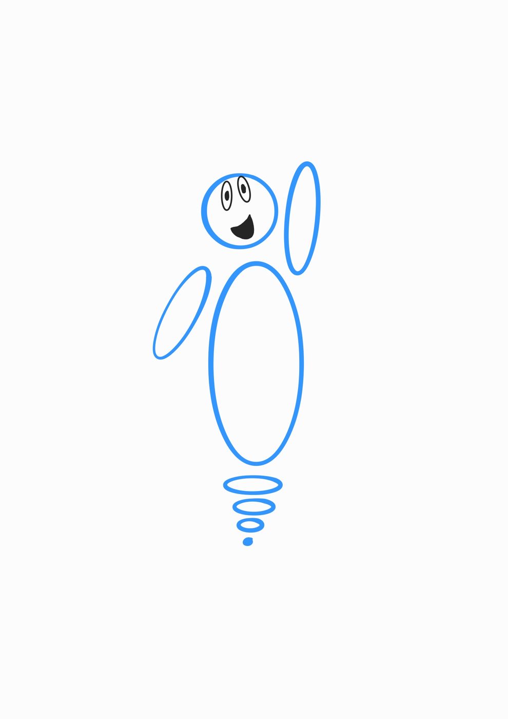A warmer, expressive iteration of the ADIN character mid-gesture