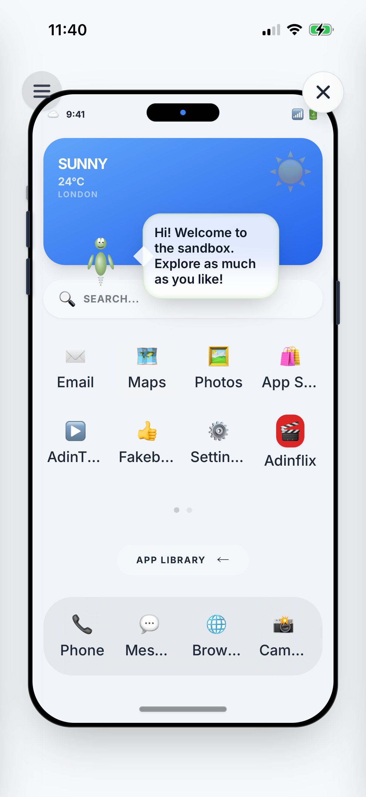 ADIN practice phone sandbox on iPhone