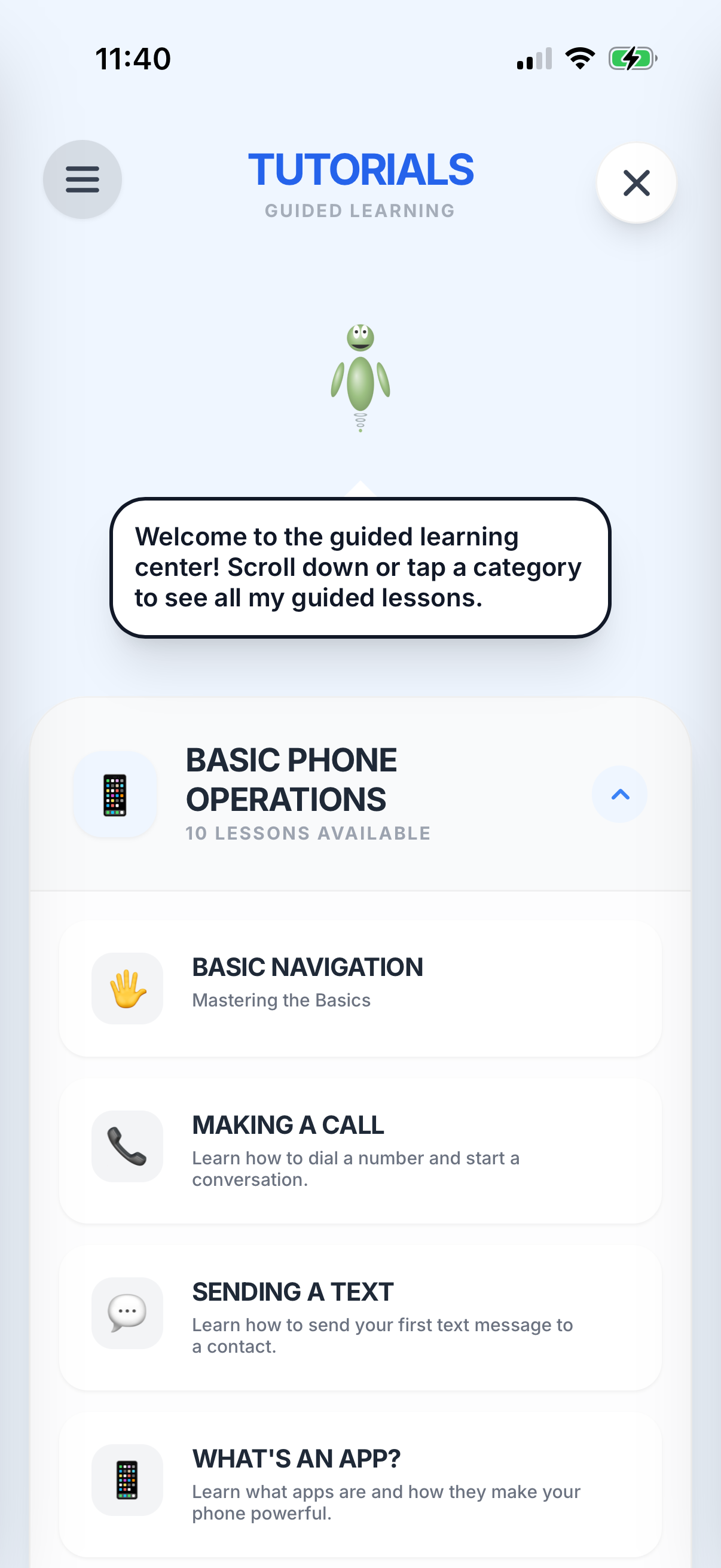 ADIN tutorials list on iPhone