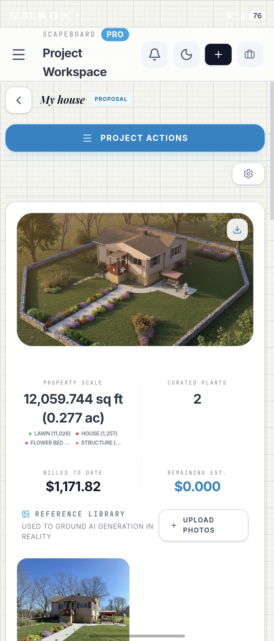 Scapeboard AI landscape visualization — aerial rendering of a property