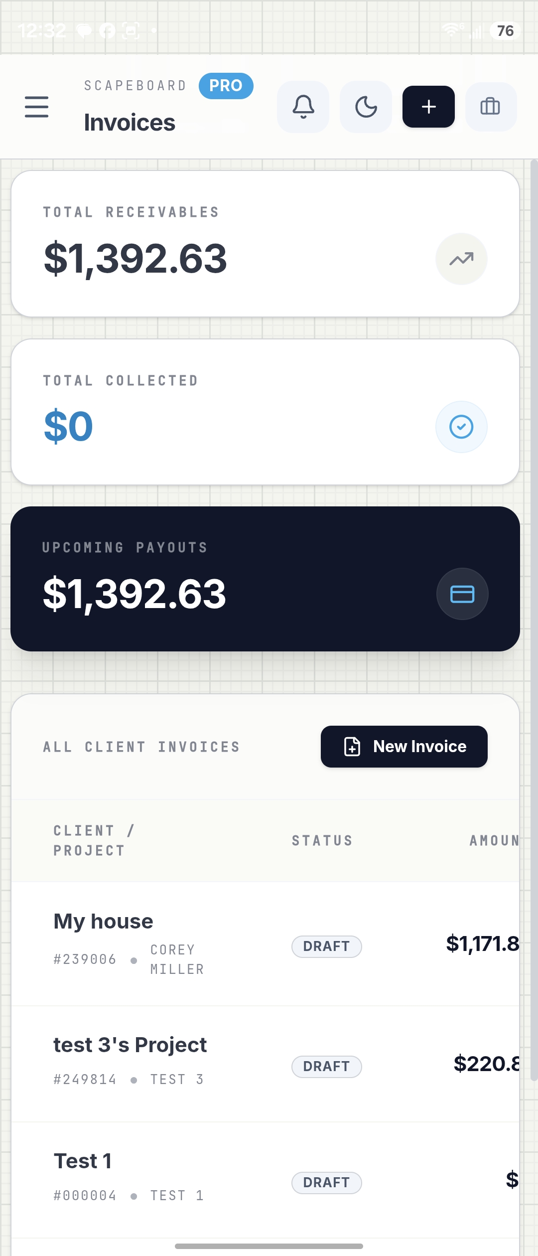Scapeboard invoices