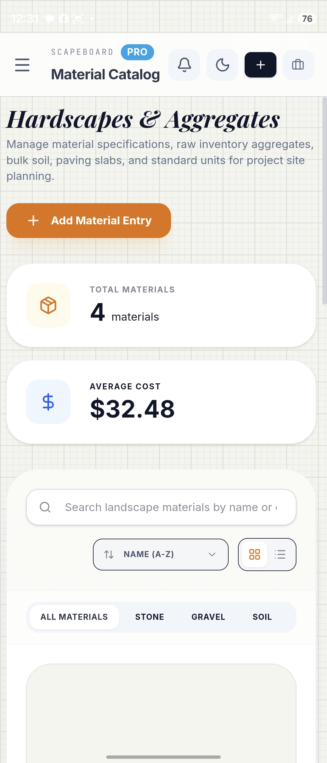 Scapeboard material catalog