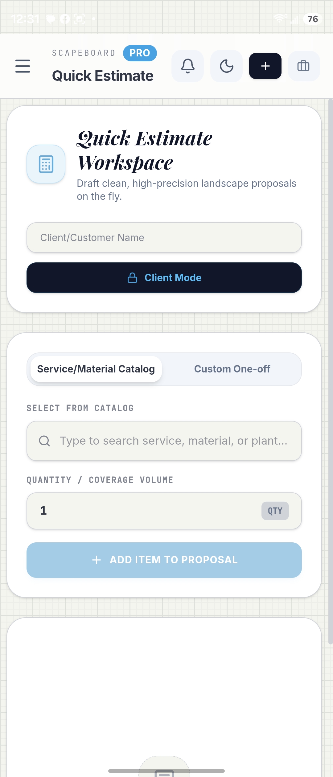 Scapeboard quick estimate